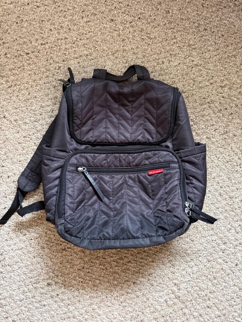 Skip Hop Quilted Black Diaper Backpack with Stroller Attachment